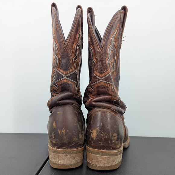 Double-H Steel Toe Cowboy Work Boots Mens 9.5D Brown Leather USA Made Distressed - Picture 4 of 10